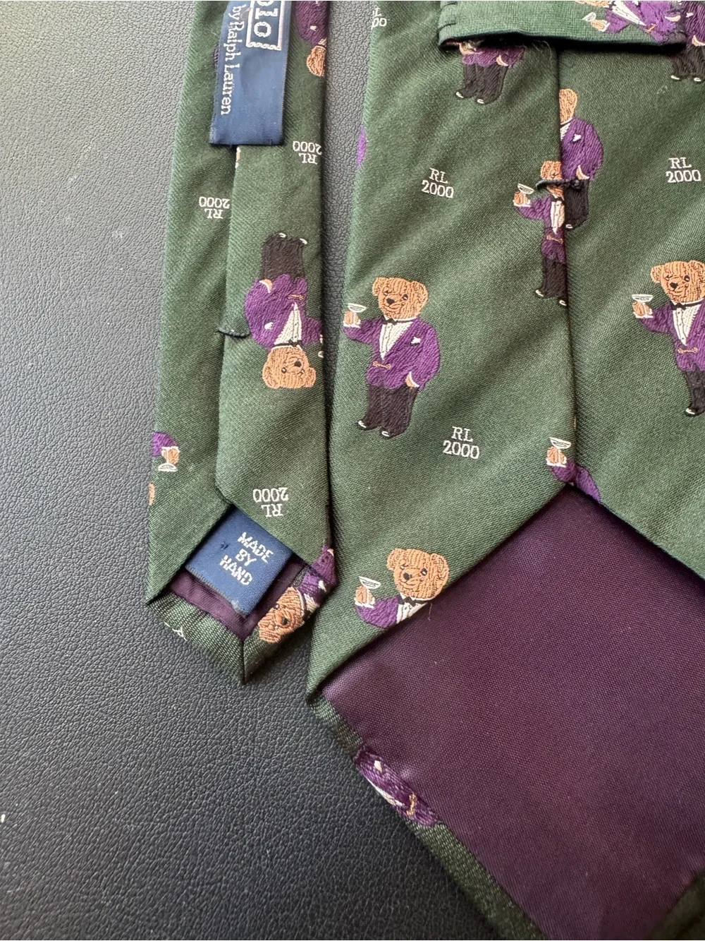 Polo by Ralph Lauren Green Novelty Print Tie with Purple Accents